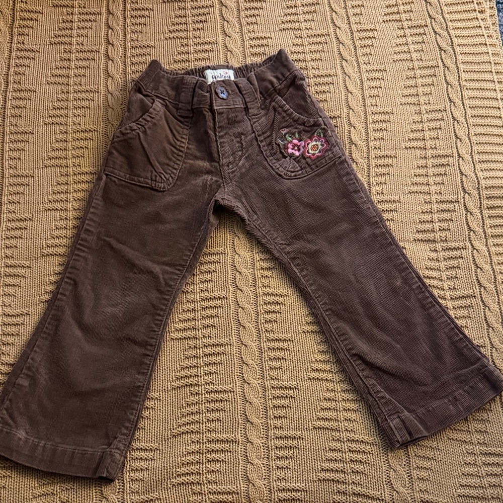 OshKosh Corduroy Kids Pants with Floral Embroidery